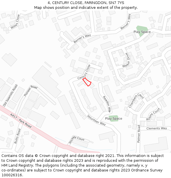 4, CENTURY CLOSE, FARINGDON, SN7 7YS: Location map and indicative extent of plot