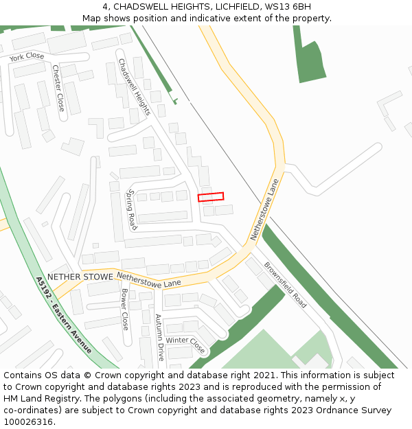 4, CHADSWELL HEIGHTS, LICHFIELD, WS13 6BH: Location map and indicative extent of plot