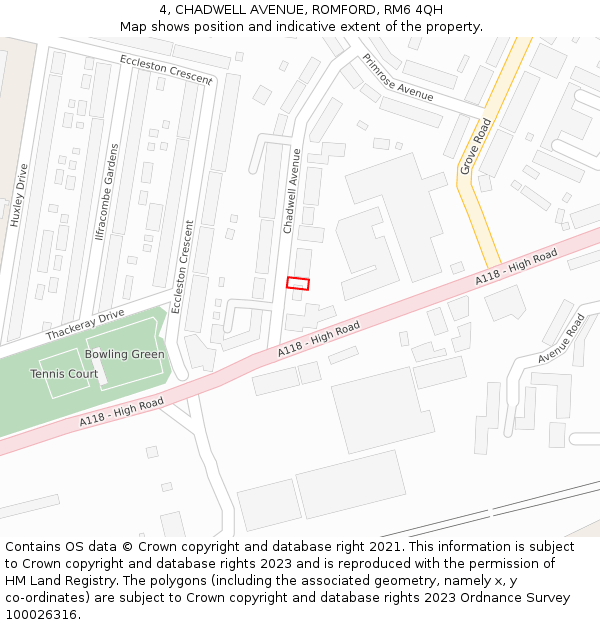 4, CHADWELL AVENUE, ROMFORD, RM6 4QH: Location map and indicative extent of plot