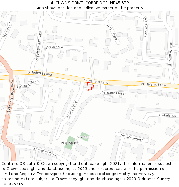 4, CHAINS DRIVE, CORBRIDGE, NE45 5BP: Location map and indicative extent of plot