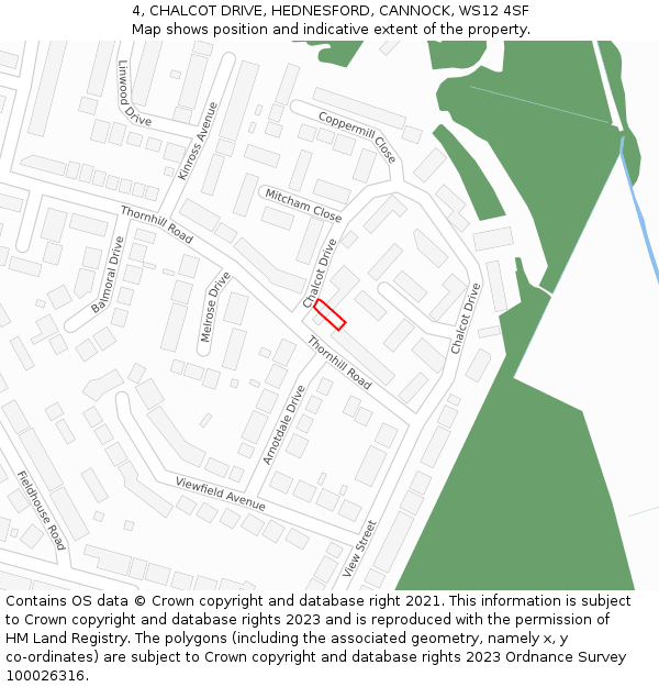 4, CHALCOT DRIVE, HEDNESFORD, CANNOCK, WS12 4SF: Location map and indicative extent of plot