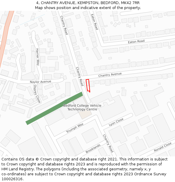 4, CHANTRY AVENUE, KEMPSTON, BEDFORD, MK42 7RR: Location map and indicative extent of plot