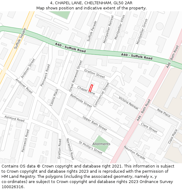 4, CHAPEL LANE, CHELTENHAM, GL50 2AR: Location map and indicative extent of plot