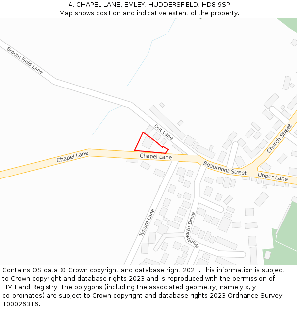 4, CHAPEL LANE, EMLEY, HUDDERSFIELD, HD8 9SP: Location map and indicative extent of plot