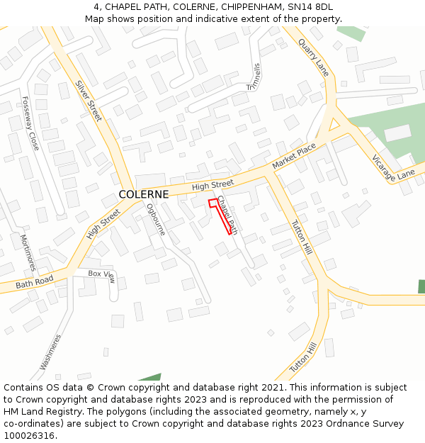 4, CHAPEL PATH, COLERNE, CHIPPENHAM, SN14 8DL: Location map and indicative extent of plot