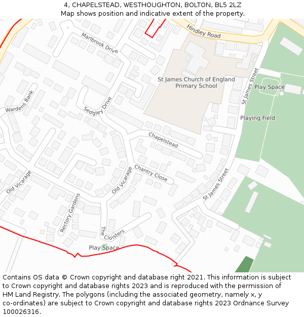 4, CHAPELSTEAD, WESTHOUGHTON, BOLTON, BL5 2LZ: Location map and indicative extent of plot