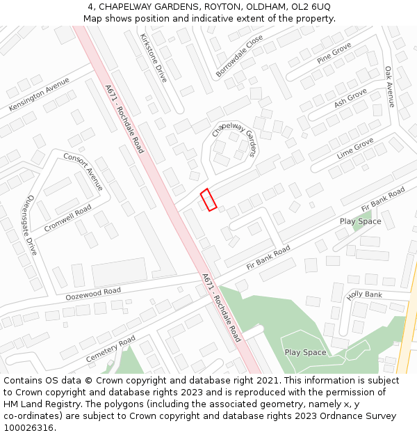 4, CHAPELWAY GARDENS, ROYTON, OLDHAM, OL2 6UQ: Location map and indicative extent of plot