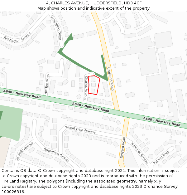 4, CHARLES AVENUE, HUDDERSFIELD, HD3 4GF: Location map and indicative extent of plot