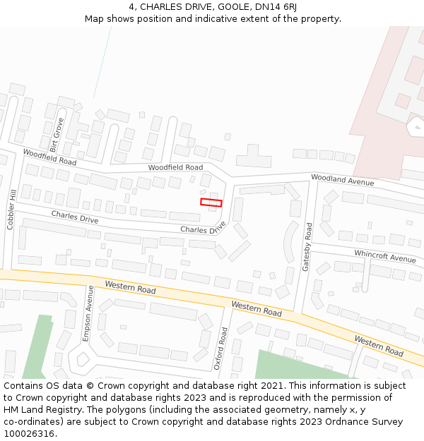 4, CHARLES DRIVE, GOOLE, DN14 6RJ: Location map and indicative extent of plot