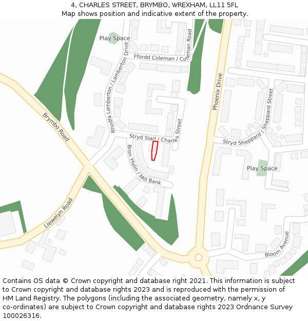 4, CHARLES STREET, BRYMBO, WREXHAM, LL11 5FL: Location map and indicative extent of plot