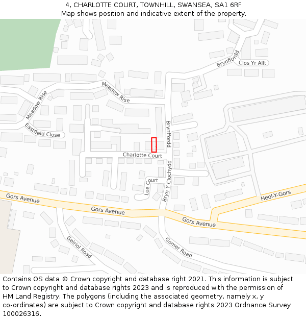 4, CHARLOTTE COURT, TOWNHILL, SWANSEA, SA1 6RF: Location map and indicative extent of plot