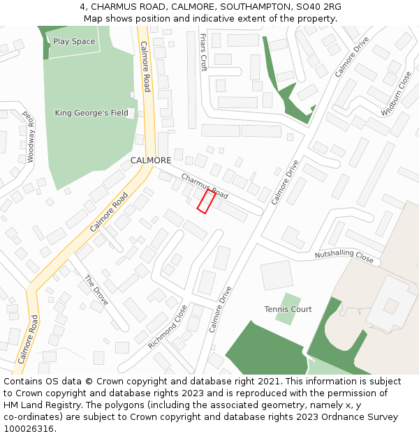 4, CHARMUS ROAD, CALMORE, SOUTHAMPTON, SO40 2RG: Location map and indicative extent of plot