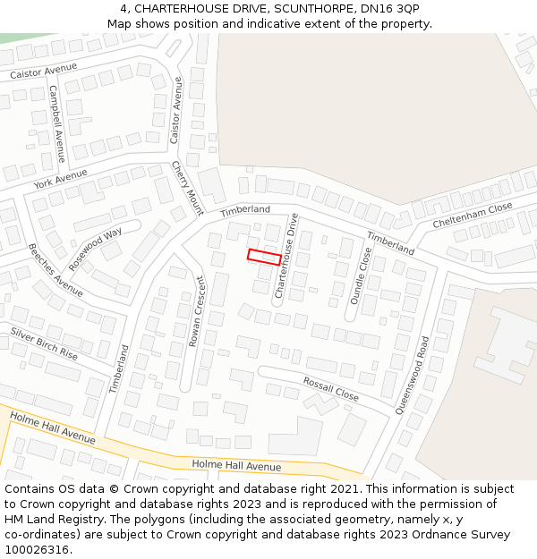 4, CHARTERHOUSE DRIVE, SCUNTHORPE, DN16 3QP: Location map and indicative extent of plot