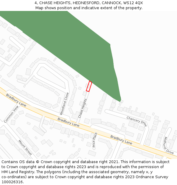 4, CHASE HEIGHTS, HEDNESFORD, CANNOCK, WS12 4QX: Location map and indicative extent of plot