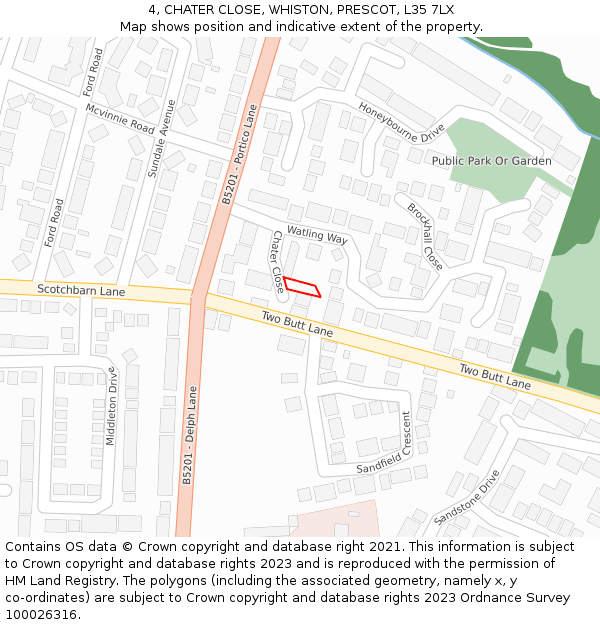 4, CHATER CLOSE, WHISTON, PRESCOT, L35 7LX: Location map and indicative extent of plot