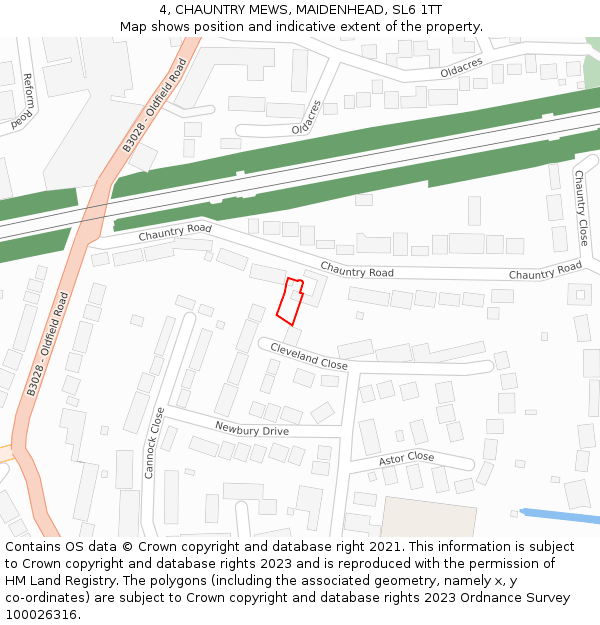 4, CHAUNTRY MEWS, MAIDENHEAD, SL6 1TT: Location map and indicative extent of plot