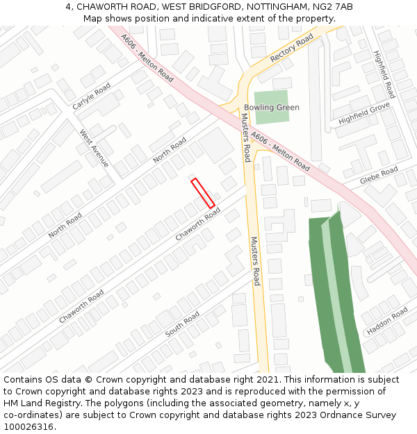 4, CHAWORTH ROAD, WEST BRIDGFORD, NOTTINGHAM, NG2 7AB: Location map and indicative extent of plot