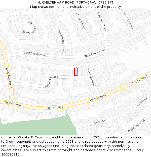 4, CHELTENHAM ROAD, PORTHCAWL, CF36 3PT: Location map and indicative extent of plot