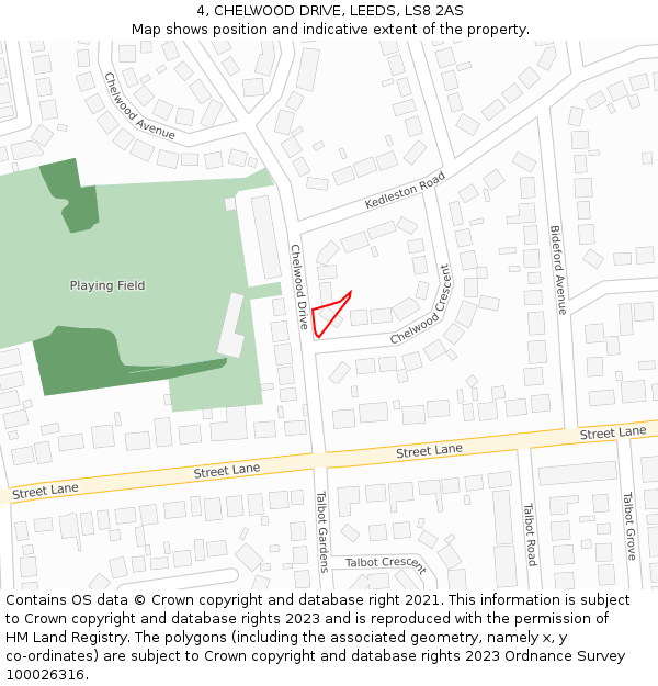 4, CHELWOOD DRIVE, LEEDS, LS8 2AS: Location map and indicative extent of plot