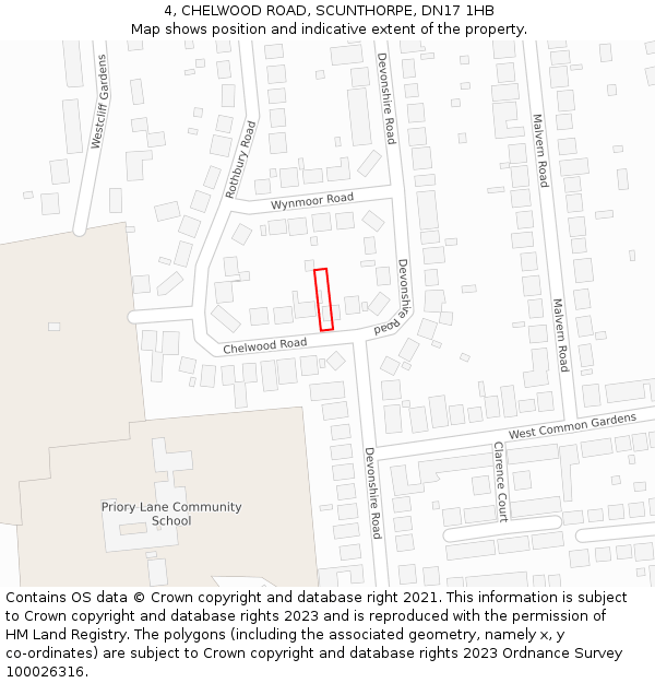 4, CHELWOOD ROAD, SCUNTHORPE, DN17 1HB: Location map and indicative extent of plot