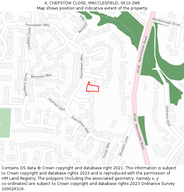 4, CHEPSTOW CLOSE, MACCLESFIELD, SK10 2WE: Location map and indicative extent of plot