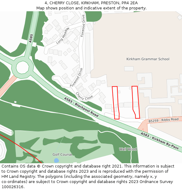 4, CHERRY CLOSE, KIRKHAM, PRESTON, PR4 2EA: Location map and indicative extent of plot