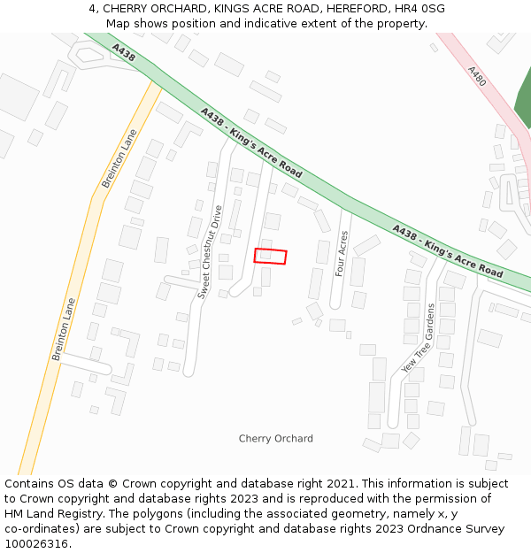 4, CHERRY ORCHARD, KINGS ACRE ROAD, HEREFORD, HR4 0SG: Location map and indicative extent of plot