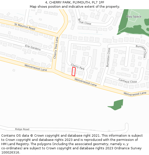 4, CHERRY PARK, PLYMOUTH, PL7 1PF: Location map and indicative extent of plot