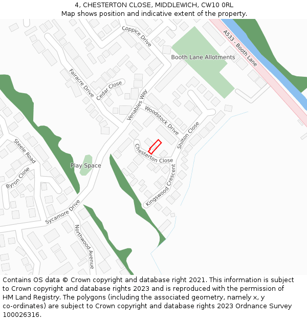 4, CHESTERTON CLOSE, MIDDLEWICH, CW10 0RL: Location map and indicative extent of plot