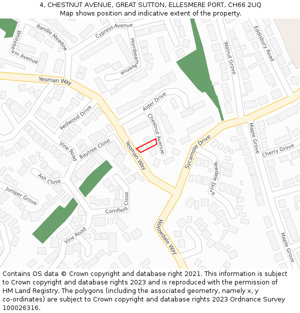 4, CHESTNUT AVENUE, GREAT SUTTON, ELLESMERE PORT, CH66 2UQ: Location map and indicative extent of plot