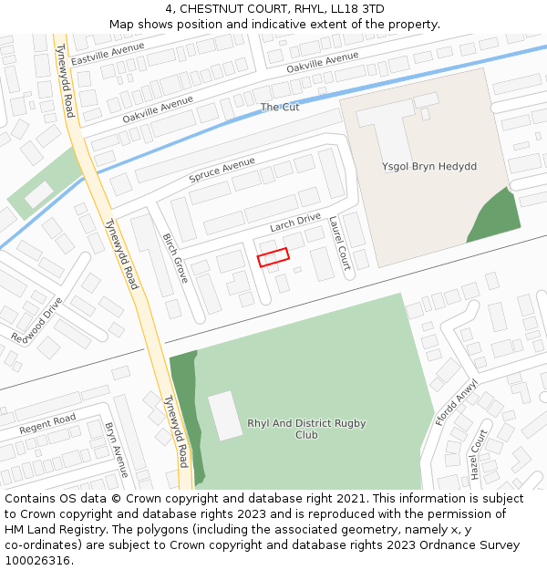 4, CHESTNUT COURT, RHYL, LL18 3TD: Location map and indicative extent of plot