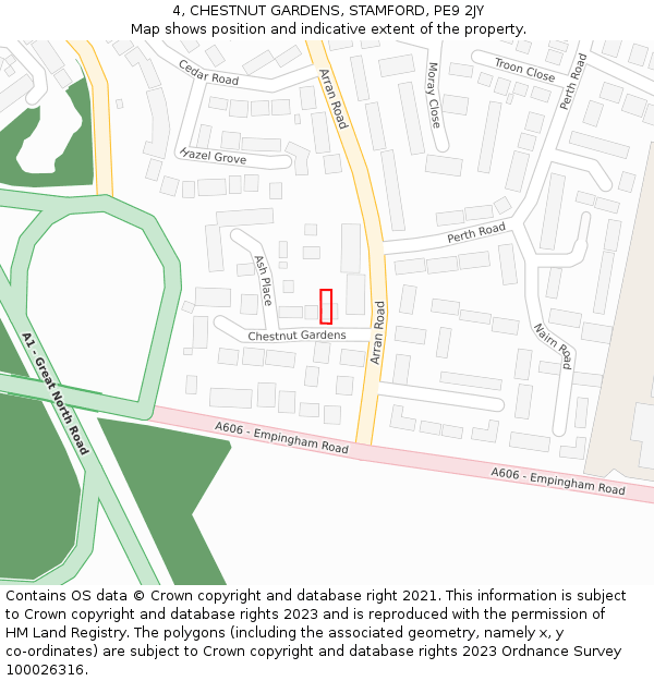 4, CHESTNUT GARDENS, STAMFORD, PE9 2JY: Location map and indicative extent of plot