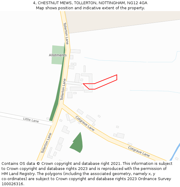 4, CHESTNUT MEWS, TOLLERTON, NOTTINGHAM, NG12 4GA: Location map and indicative extent of plot