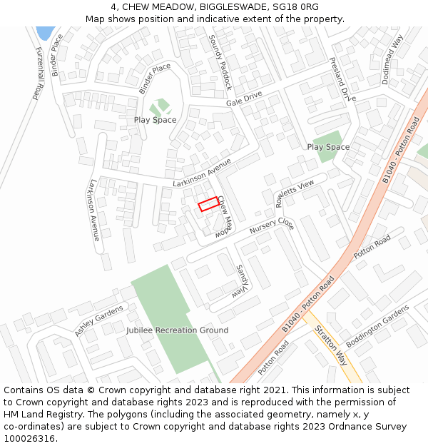 4, CHEW MEADOW, BIGGLESWADE, SG18 0RG: Location map and indicative extent of plot