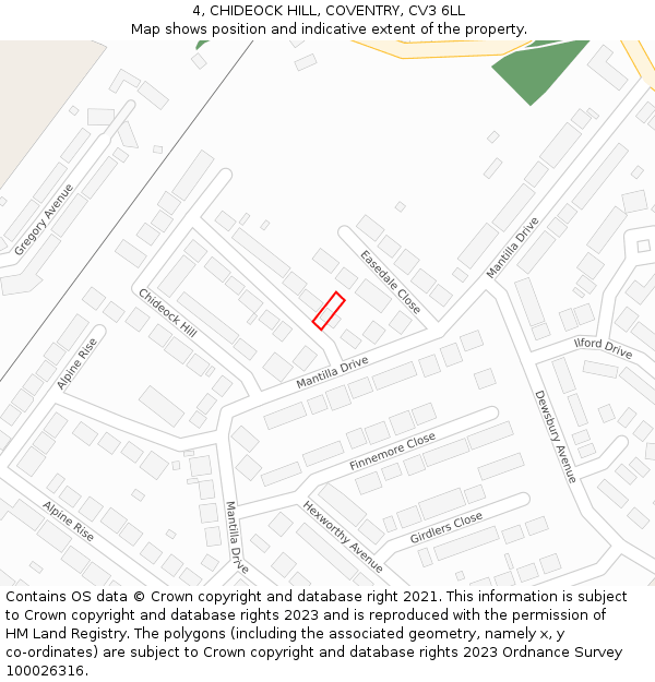 4, CHIDEOCK HILL, COVENTRY, CV3 6LL: Location map and indicative extent of plot