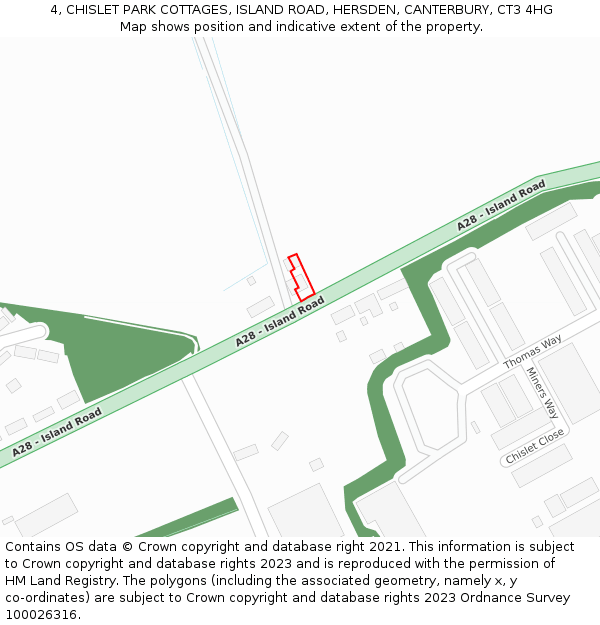 4, CHISLET PARK COTTAGES, ISLAND ROAD, HERSDEN, CANTERBURY, CT3 4HG: Location map and indicative extent of plot