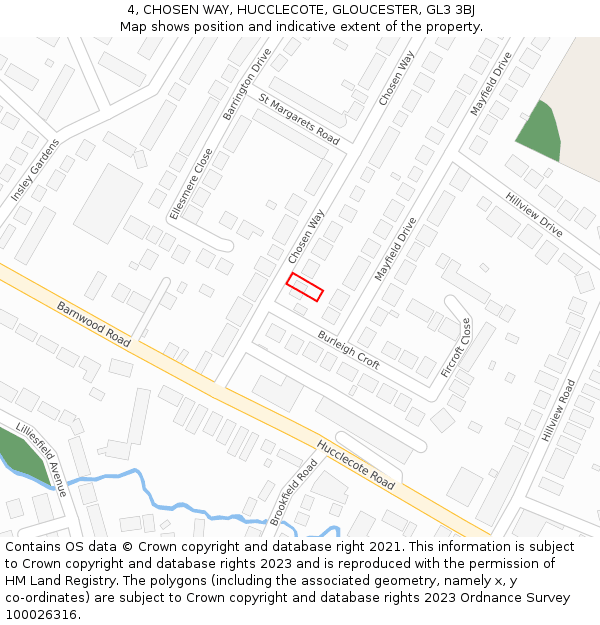 4, CHOSEN WAY, HUCCLECOTE, GLOUCESTER, GL3 3BJ: Location map and indicative extent of plot