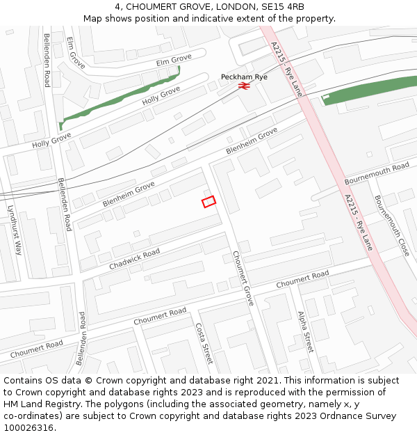 4, CHOUMERT GROVE, LONDON, SE15 4RB: Location map and indicative extent of plot