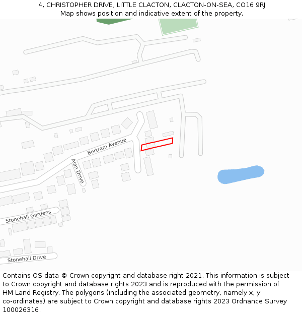 4, CHRISTOPHER DRIVE, LITTLE CLACTON, CLACTON-ON-SEA, CO16 9RJ: Location map and indicative extent of plot