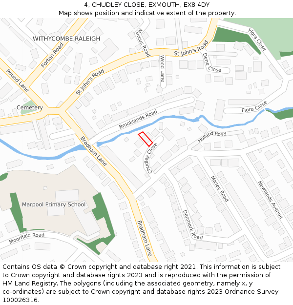 4, CHUDLEY CLOSE, EXMOUTH, EX8 4DY: Location map and indicative extent of plot