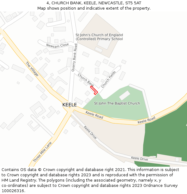 4, CHURCH BANK, KEELE, NEWCASTLE, ST5 5AT: Location map and indicative extent of plot