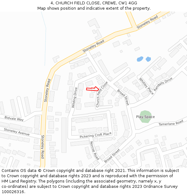 4, CHURCH FIELD CLOSE, CREWE, CW1 4GG: Location map and indicative extent of plot