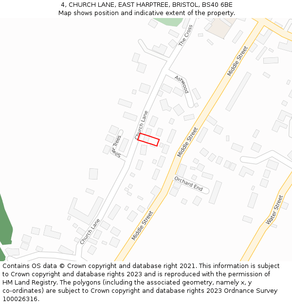 4, CHURCH LANE, EAST HARPTREE, BRISTOL, BS40 6BE: Location map and indicative extent of plot