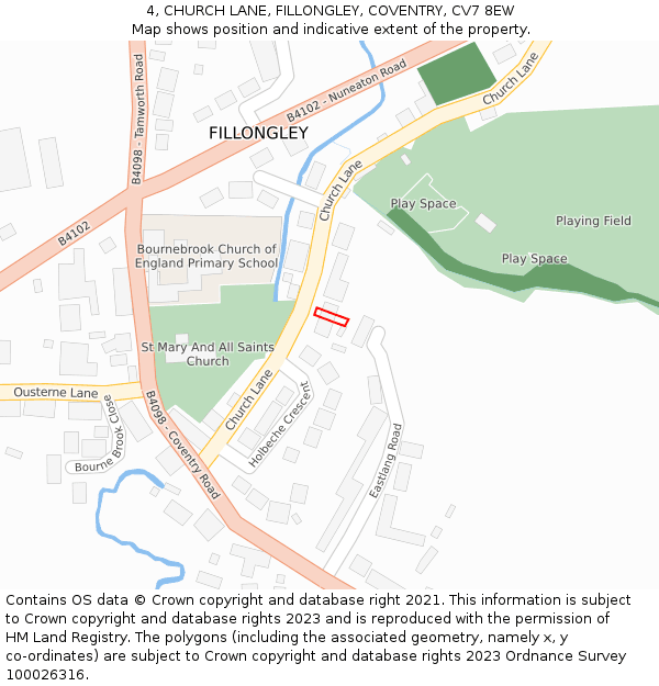 4, CHURCH LANE, FILLONGLEY, COVENTRY, CV7 8EW: Location map and indicative extent of plot