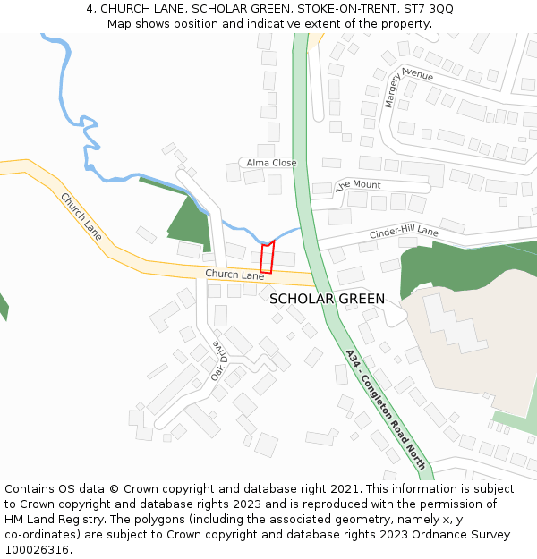 4, CHURCH LANE, SCHOLAR GREEN, STOKE-ON-TRENT, ST7 3QQ: Location map and indicative extent of plot