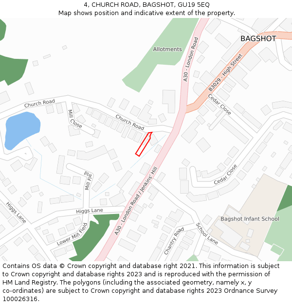 4, CHURCH ROAD, BAGSHOT, GU19 5EQ: Location map and indicative extent of plot