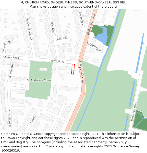 4, CHURCH ROAD, SHOEBURYNESS, SOUTHEND-ON-SEA, SS3 9EU: Location map and indicative extent of plot