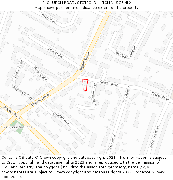 4, CHURCH ROAD, STOTFOLD, HITCHIN, SG5 4LX: Location map and indicative extent of plot