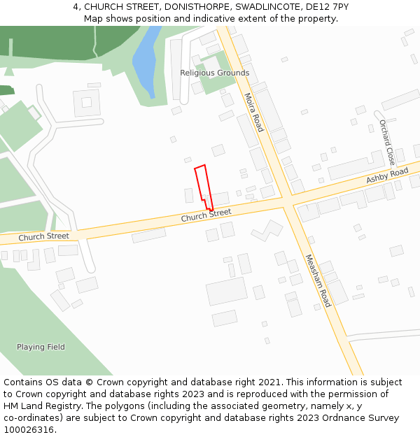 4, CHURCH STREET, DONISTHORPE, SWADLINCOTE, DE12 7PY: Location map and indicative extent of plot