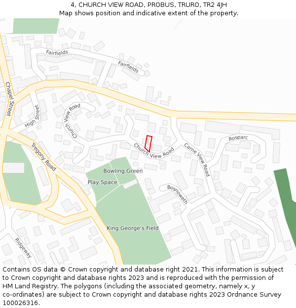 4, CHURCH VIEW ROAD, PROBUS, TRURO, TR2 4JH: Location map and indicative extent of plot